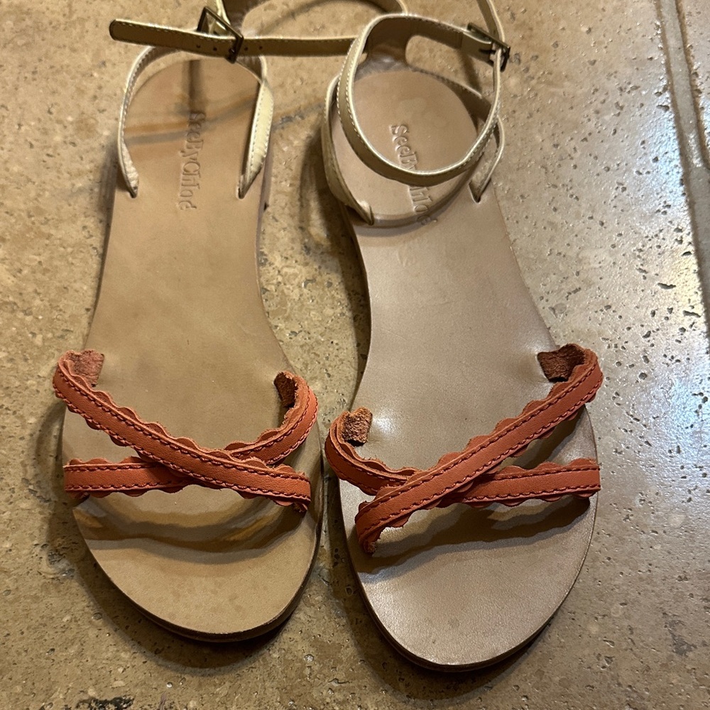 See By Chloe Tan and Orange Sandals